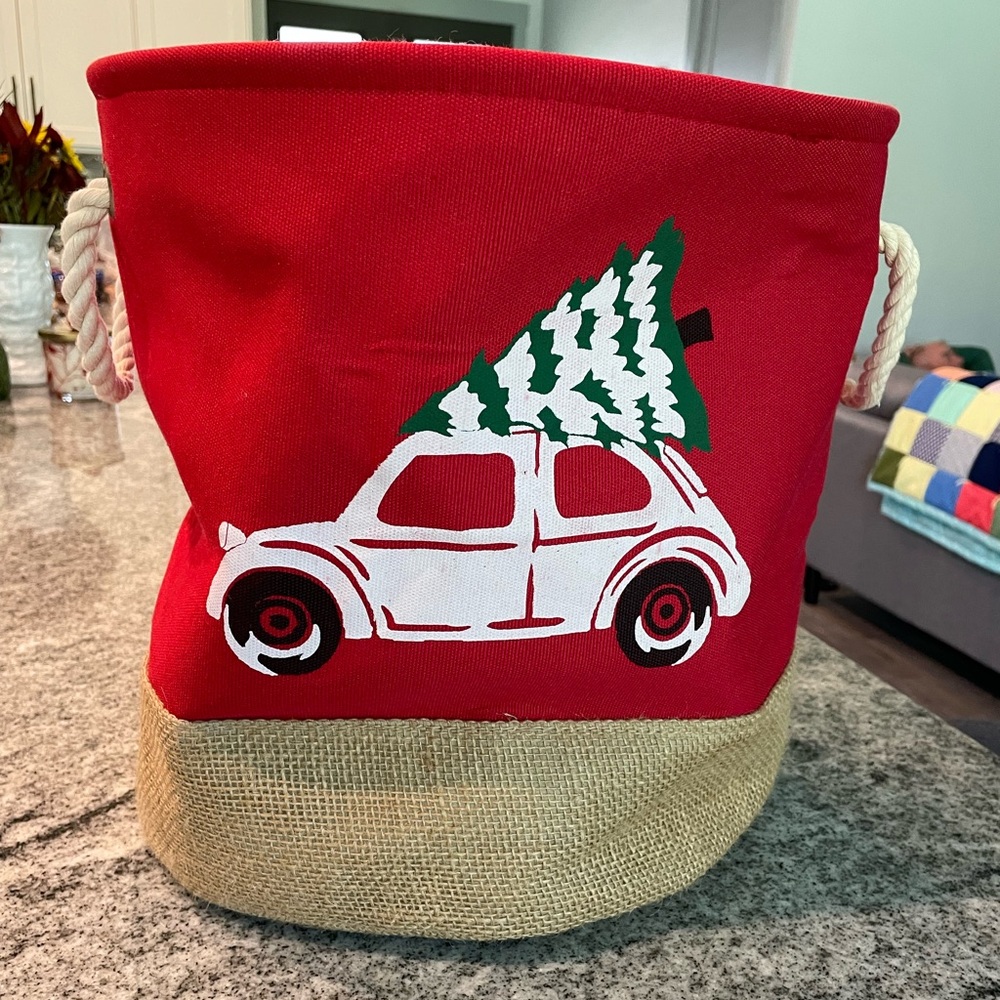 Huntington Homes, Canvas Tote, Winter Holiday Print With Burlap Accent, Handles